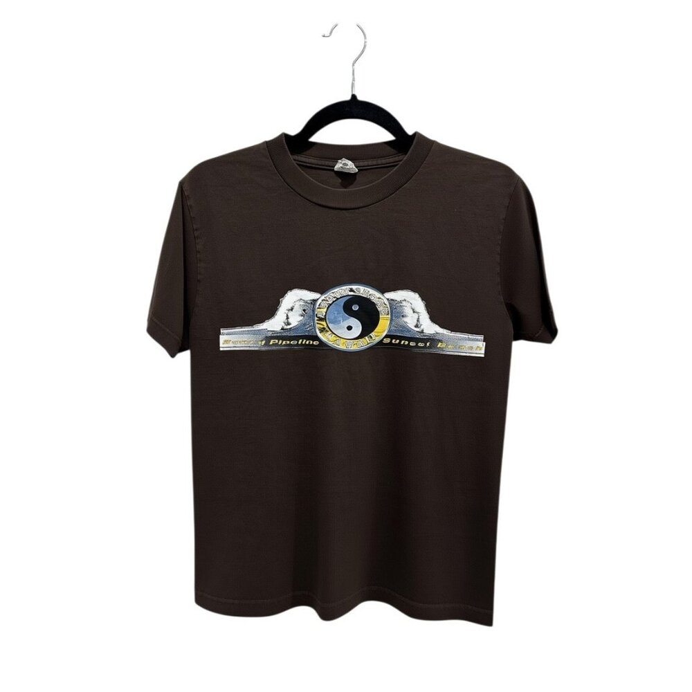 Alstyle Brown North Shore Hawaii Yin-Yang Graphic T-Shirt Short Sleeve 100% Cott